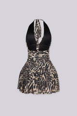EDGEBYKS - Tie closure halter neckline mini dress with plunging V front detail, back view