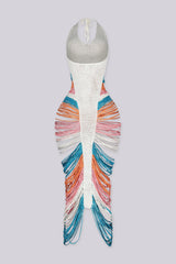 EDGEBYKS - Handcrafted crochet knit maxi dress with a plunging halter neckline, back view