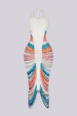 EDGEBYKS - Handcrafted crochet knit maxi dress with a plunging halter neckline, front view