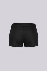 EDGEBYKS - Sleek low-rise waistband mini shorts with twin welt pockets at the front, black back view