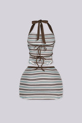 EDGEBYKS - Halter neckline ribbed knit crop top, Open back with adjustable double tie closure, back view