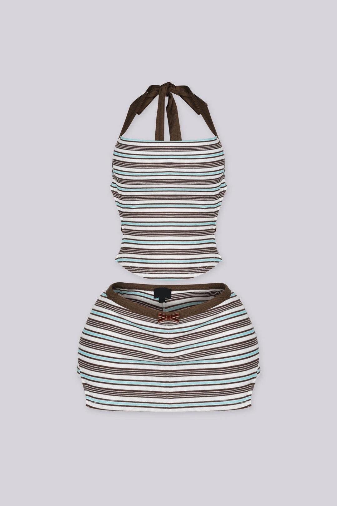 EDGEBYKS - Halter neckline ribbed knit crop top, Open back with adjustable double tie closure, front view