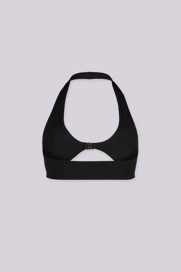 EDGEBYKS - Halter neckline stretch bikini top, Front slide-and-snap closure, black back view