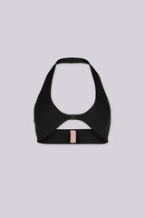 EDGEBYKS - Halter neckline stretch bikini top, Front slide-and-snap closure, black front view