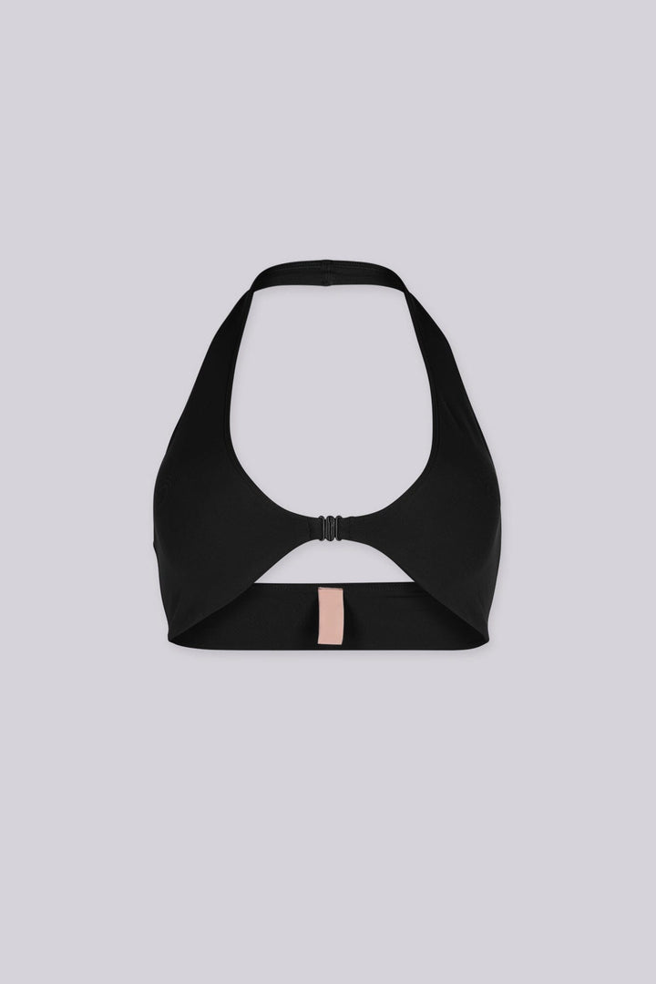 EDGEBYKS - Halter neckline stretch bikini top, Front slide-and-snap closure, black front view