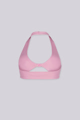 EDGEBYKS - Halter neckline stretch bikini top, Front slide-and-snap closure, pink back view