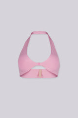 EDGEBYKS - Halter neckline stretch bikini top, Front slide-and-snap closure, pink front view