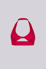 EDGEBYKS - Halter neckline stretch bikini top, Front slide-and-snap closure, red back view