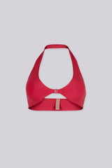 EDGEBYKS - Halter neckline stretch bikini top, Front slide-and-snap closure, red front view