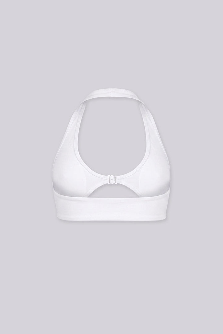 EDGEBYKS - Halter neckline stretch bikini top, Front slide-and-snap closure, white back view