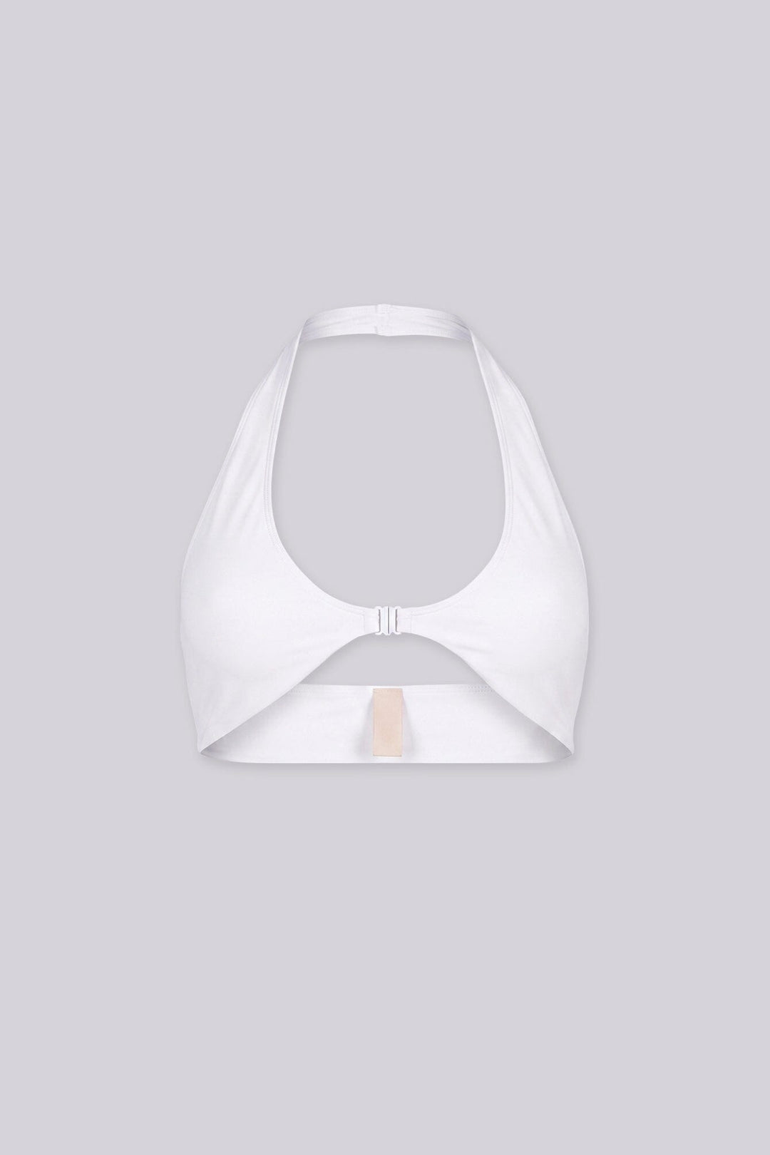 EDGEBYKS - Halter neckline stretch bikini top, Front slide-and-snap closure, white front view