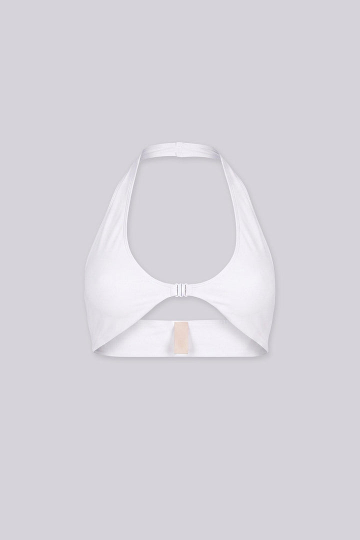 EDGEBYKS - Halter neckline stretch bikini top, Front slide-and-snap closure, white front view