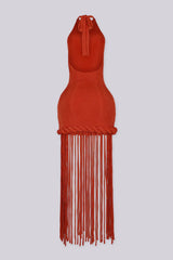 EDGEBYKS -  Tie back halter neck maxi dress fitted through the bodice, back view