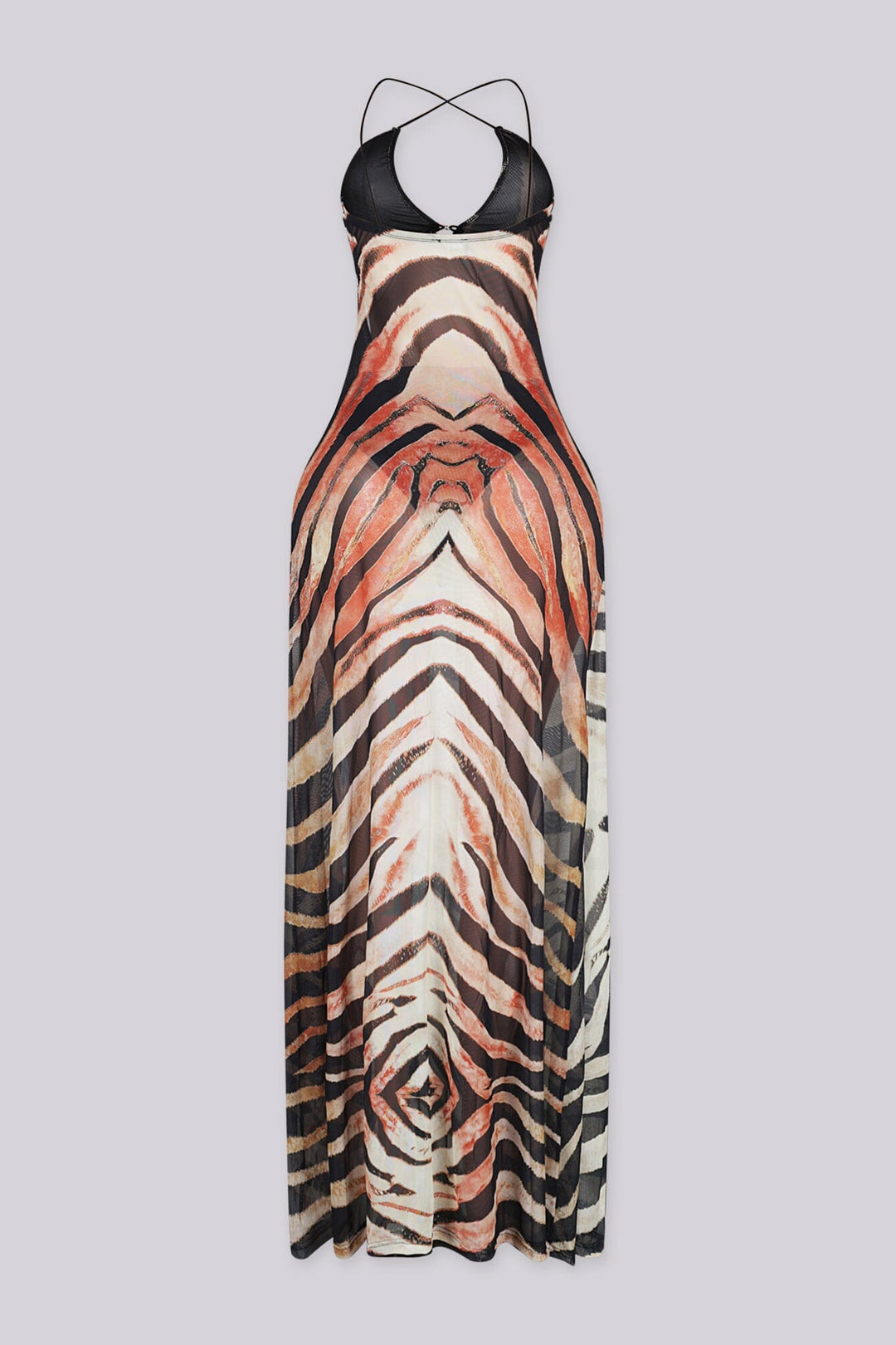 EDGEBYKS - Sheer maxi dress with plunging V front, Cutout detail at waist featuring high side, Comes with matching underwear, back view