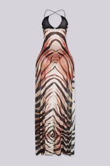 EDGEBYKS - Sheer maxi dress with plunging V front, Cutout detail at waist featuring high side, Comes with matching underwear, back view