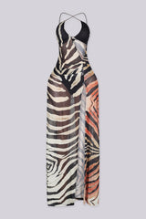 EDGEBYKS - Sheer maxi dress with plunging V front, Cutout detail at waist featuring high side, Comes with matching underwear, front view