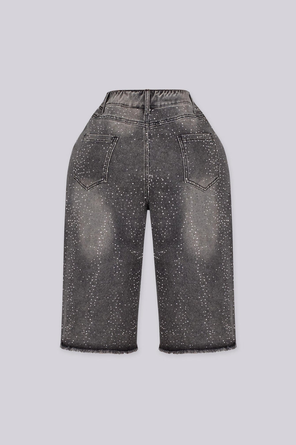 EDGEBYKS - Denim bermuda shorts with scattered rhinestone embellishments, back view