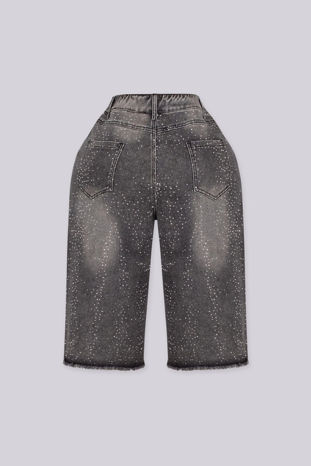 EDGEBYKS - Denim bermuda shorts with scattered rhinestone embellishments, back view