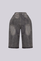 EDGEBYKS - Denim bermuda shorts with scattered rhinestone embellishments, back view