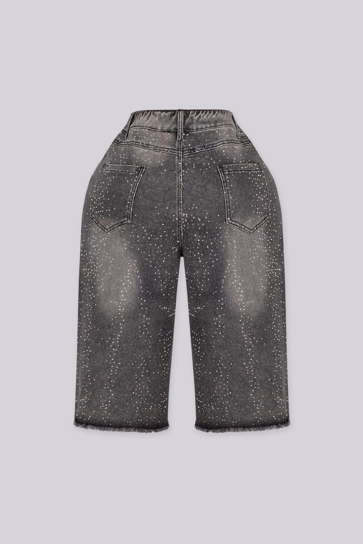 EDGEBYKS - Denim bermuda shorts with scattered rhinestone embellishments, back view