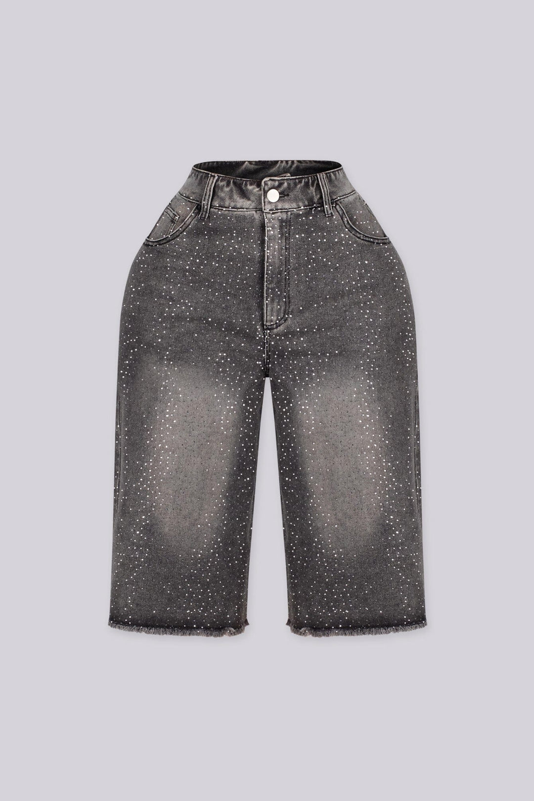 EDGEBYKS - Denim bermuda shorts with scattered rhinestone embellishments, front view