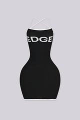 EDGEBYKS - Strapless bodycon knit mini dress with crisscross lace up cutout detailing at back, front view