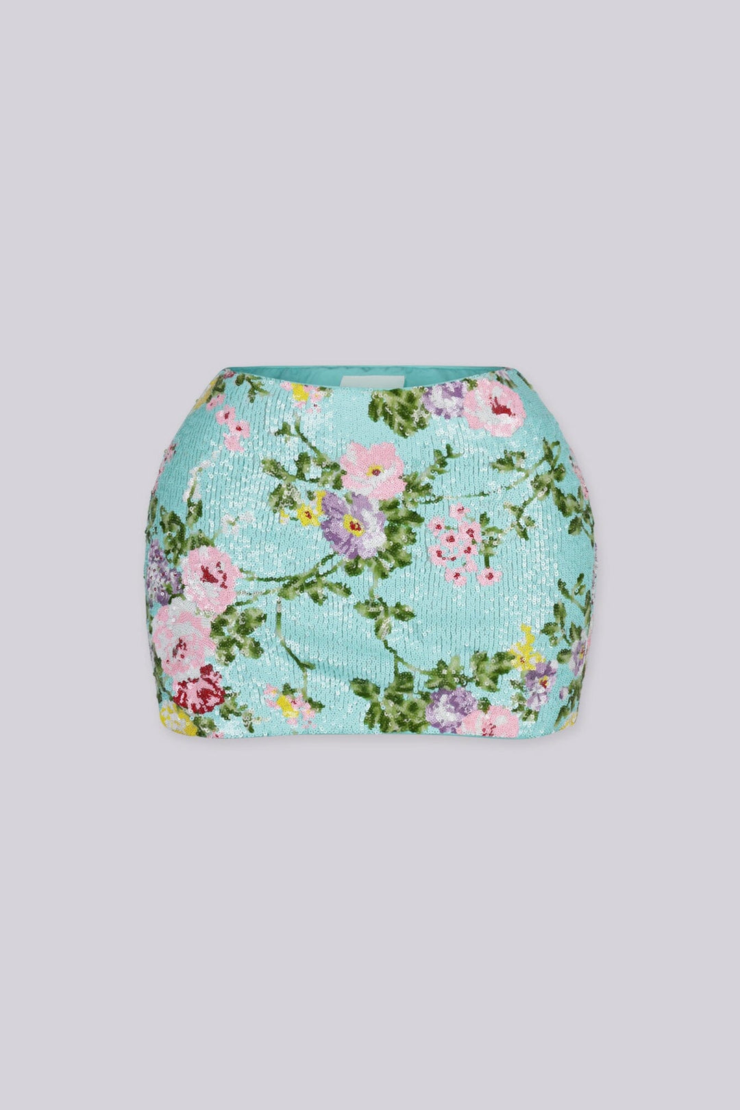 Floral shimmering sequin embellishments for a retro feminine touch mini skirt