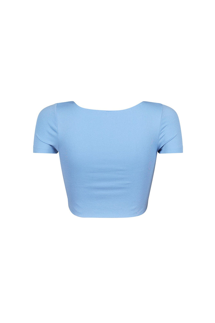 Short sleeves double layered cropped top featuring wide scoop neck