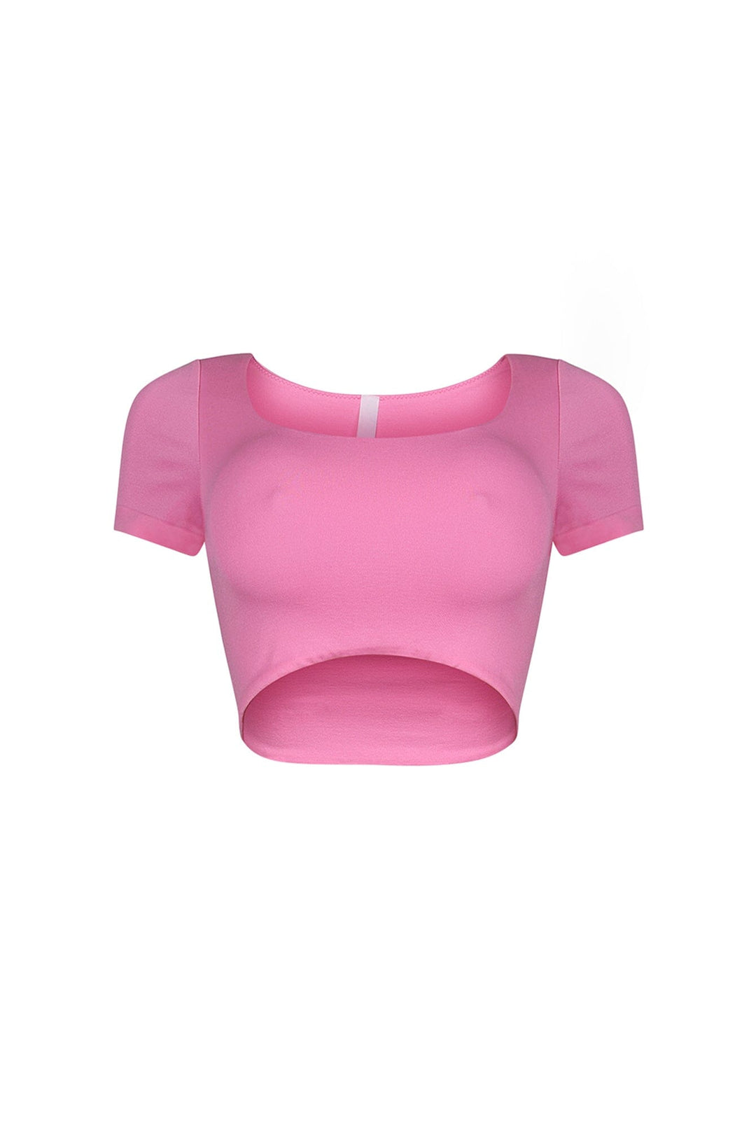 Short sleeves double layered cropped top featuring wide scoop neck