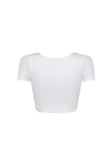 Short sleeves double layered cropped top featuring wide scoop neck