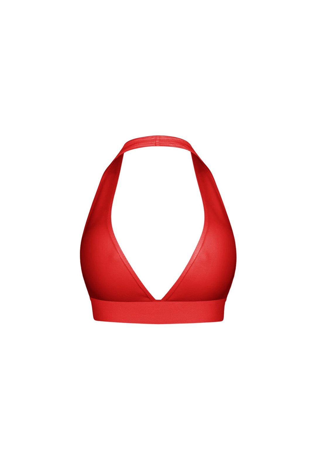 Ribbed knit cropped deep V neck halter top with open back design