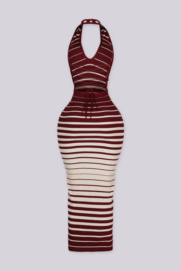 Avida Ribbed Knit Halter Maxi Dress