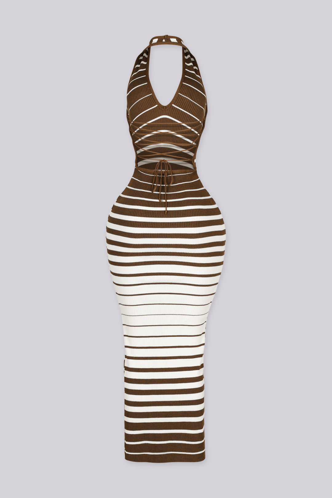 Avida Ribbed Knit Halter Maxi Dress