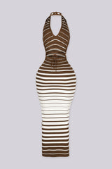 Avida Ribbed Knit Halter Maxi Dress