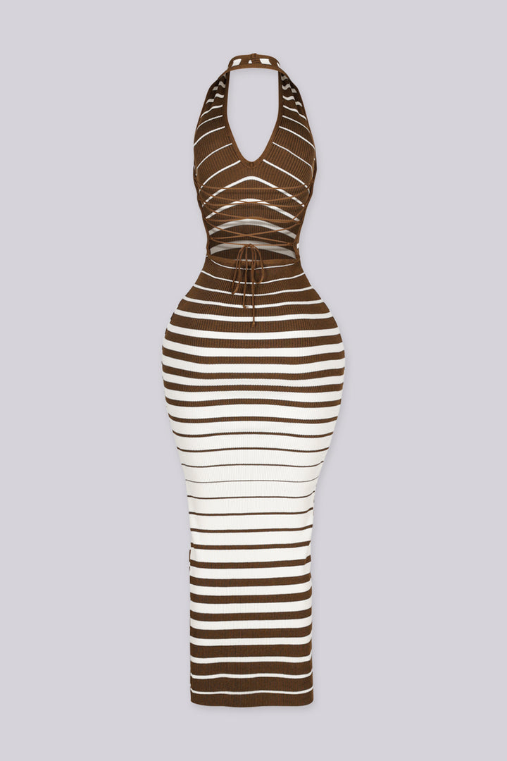 Avida Ribbed Knit Halter Maxi Dress