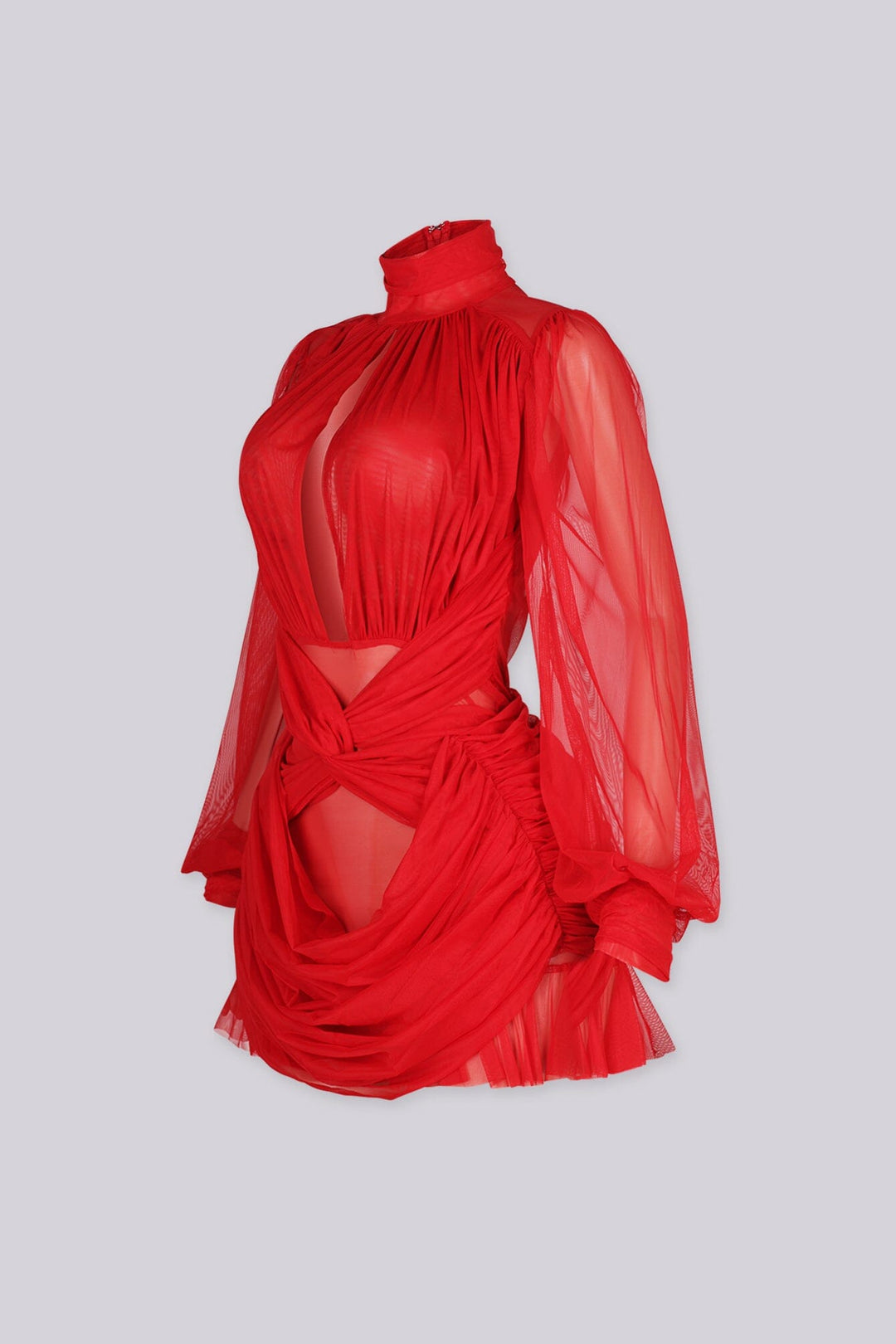 Azura Mesh Ruched Mock Neck Mini Dress