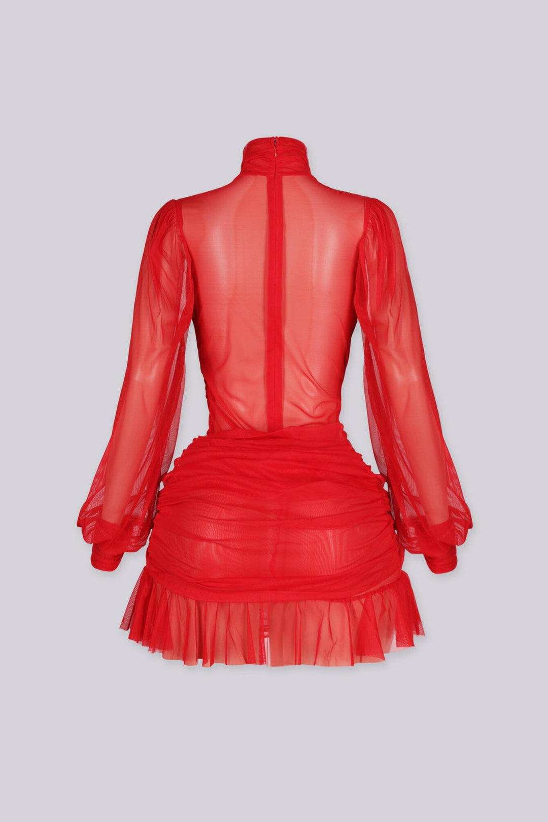 Azura Mesh Ruched Mock Neck Mini Dress
