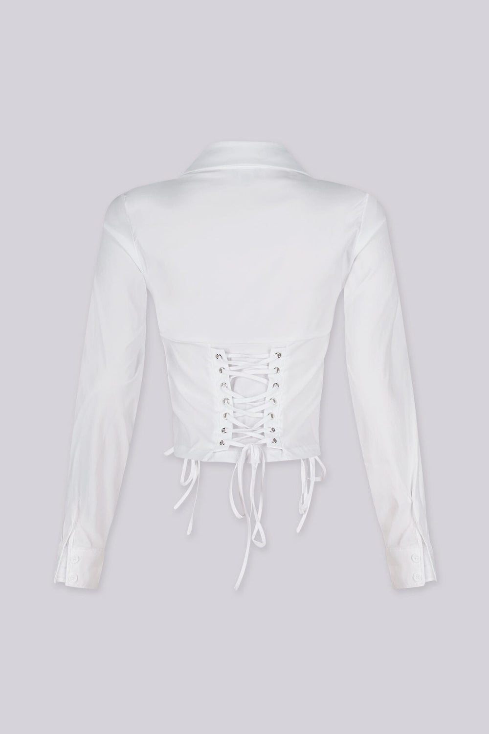 Long sleeves pointed collar poplin blouse with a plunging open front neckline