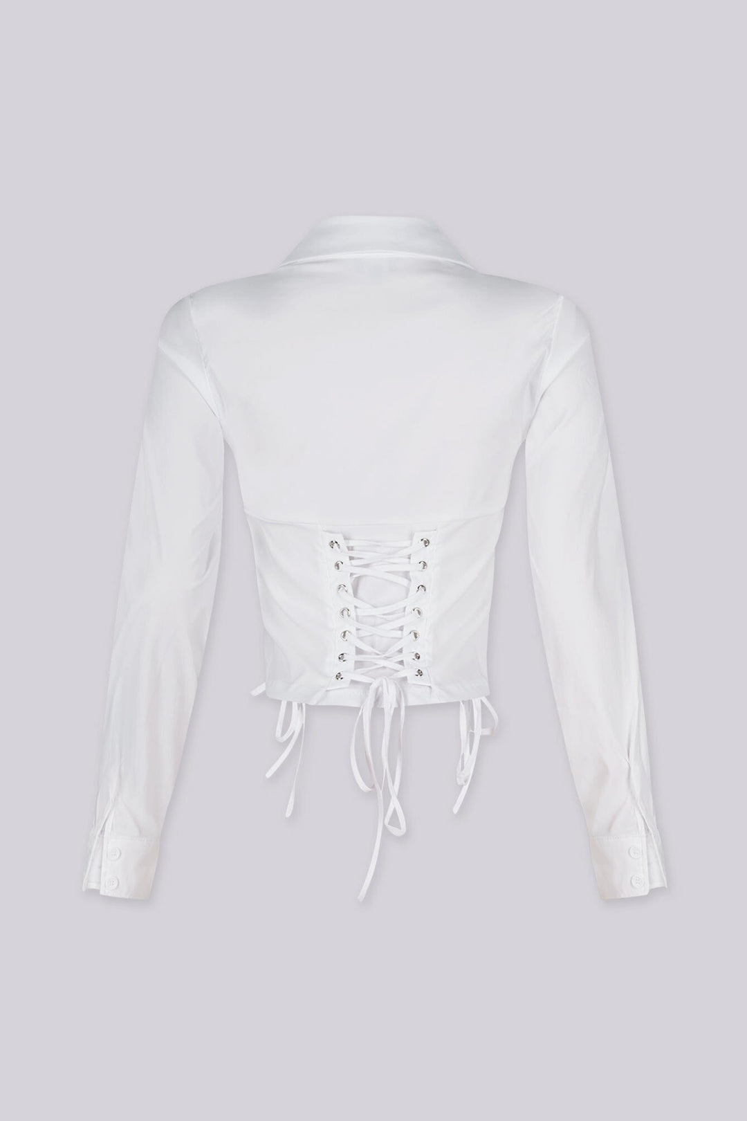 Long sleeves pointed collar poplin blouse with a plunging open front neckline