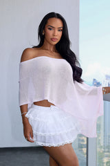 Off shoulder lightweight sheer sweater top