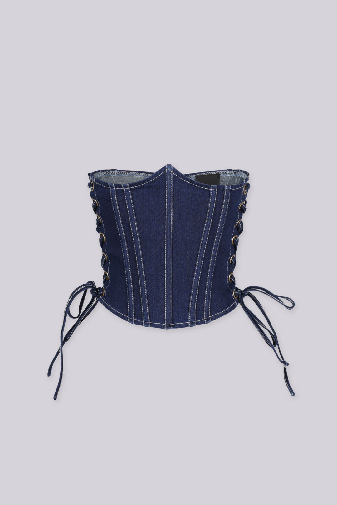Denim underbust corset belt with a structured boned bodice