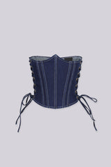 Denim underbust corset belt with a structured boned bodice