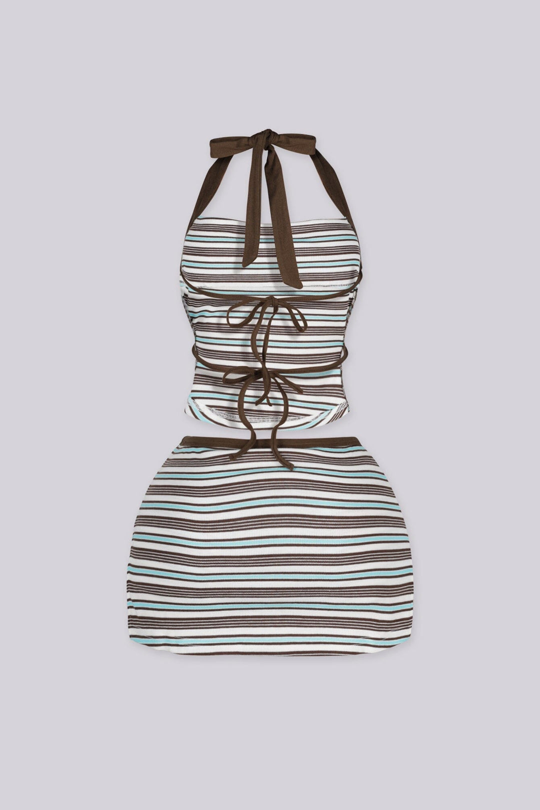 EDGEBYKS - Halter neckline ribbed knit crop top, Open back with adjustable double tie closure