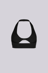 EDGEBYKS - Halter neckline stretch bikini top, Front slide-and-snap closure, black back view