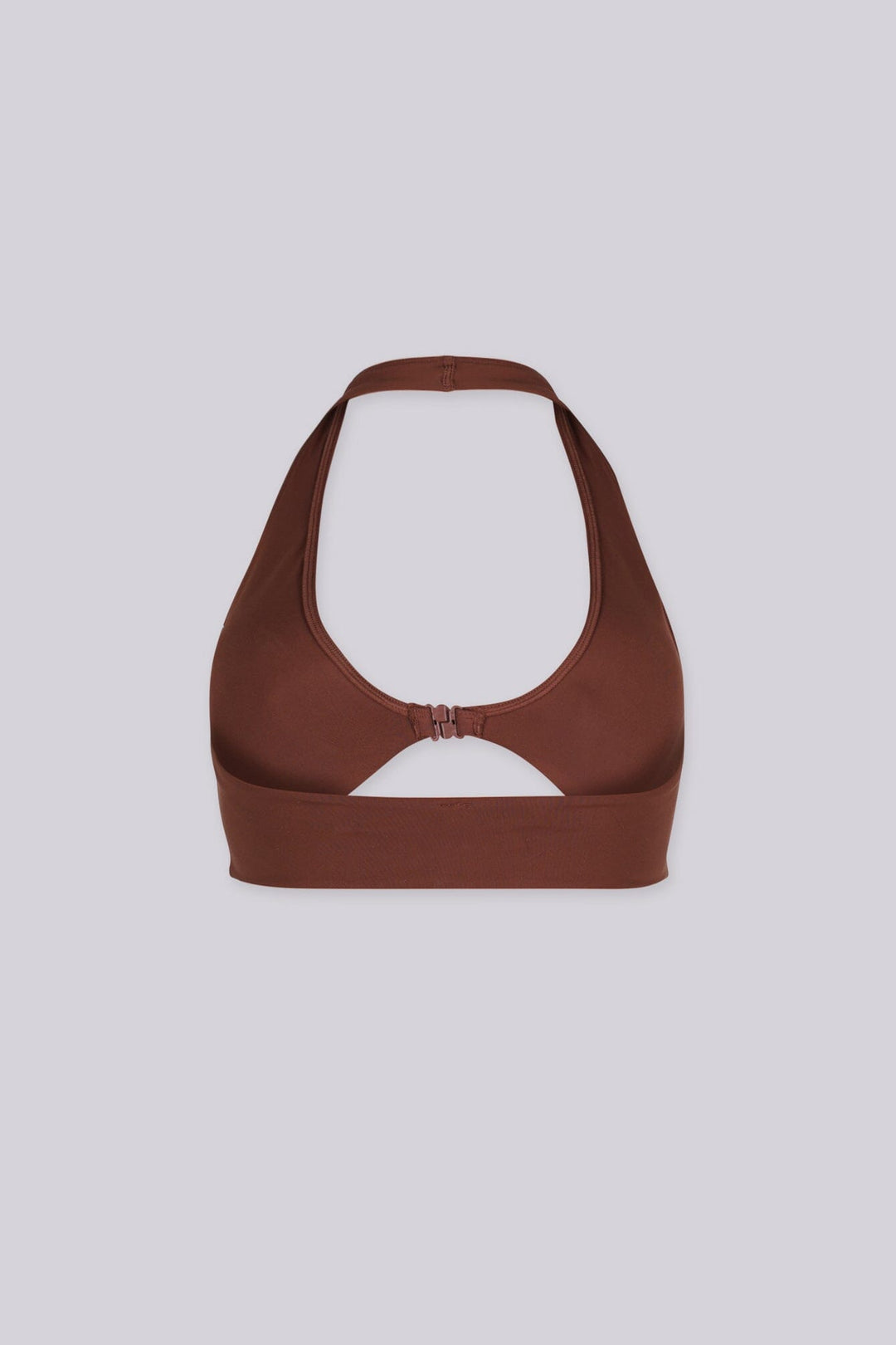EDGEBYKS - Halter neckline stretch bikini top, Front slide-and-snap closure, brown back view