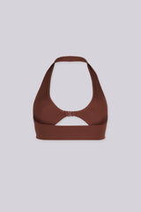 EDGEBYKS - Halter neckline stretch bikini top, Front slide-and-snap closure, brown back view