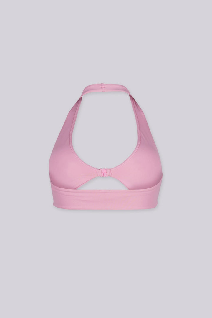 EDGEBYKS - Halter neckline stretch bikini top, Front slide-and-snap closure, pink back view