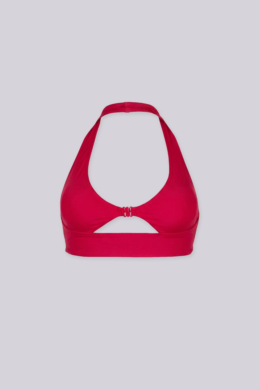 EDGEBYKS - Halter neckline stretch bikini top, Front slide-and-snap closure, red back view