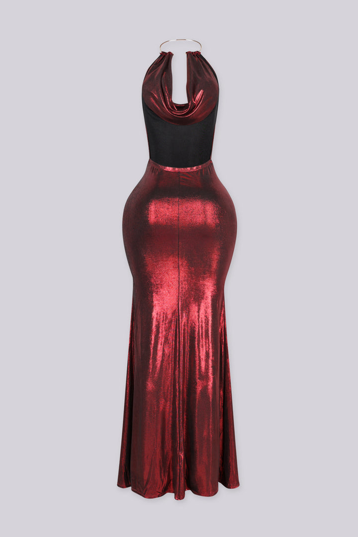 Beatrice Metallic Halter Maxi Dress