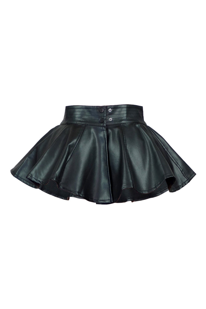 EDGE — black faux leather peplum belt, back view flat lay